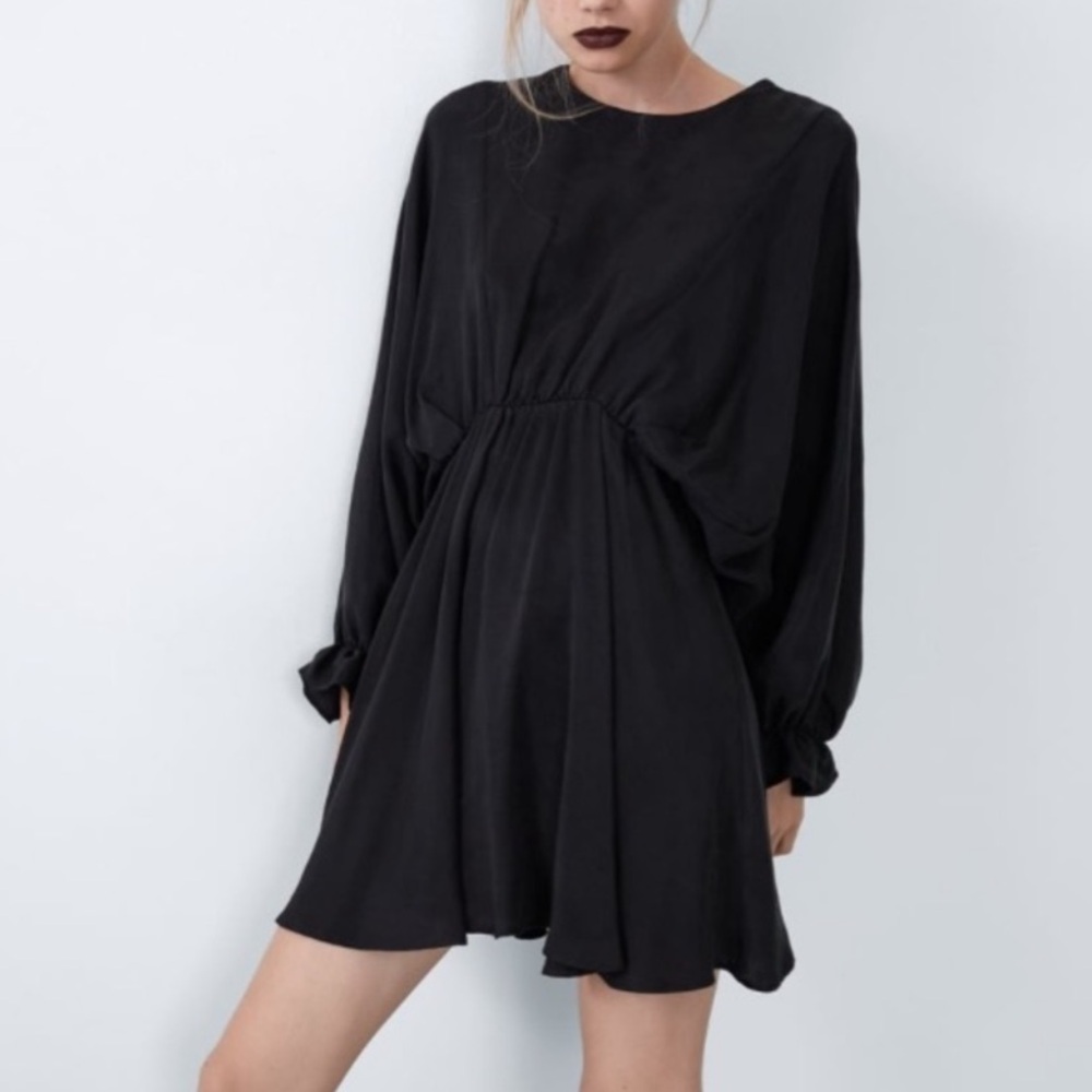 Zara Elegant Black Dress with Dolman Sleeves